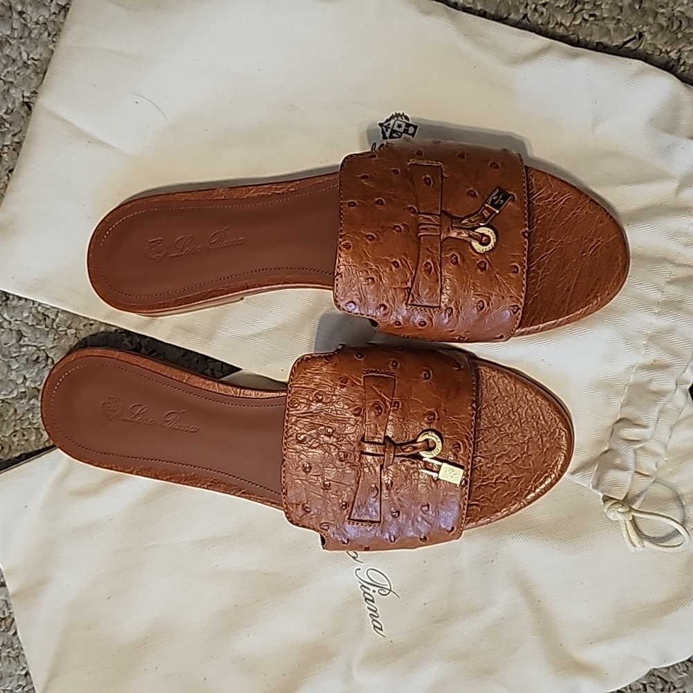 Loro Piana Brown Leather Slide Sandals